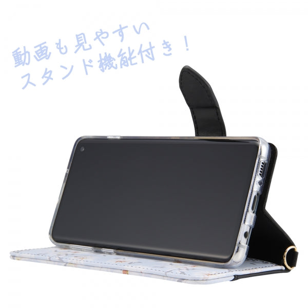 手帳型レザーケース 花柄 ハンドストラップ付