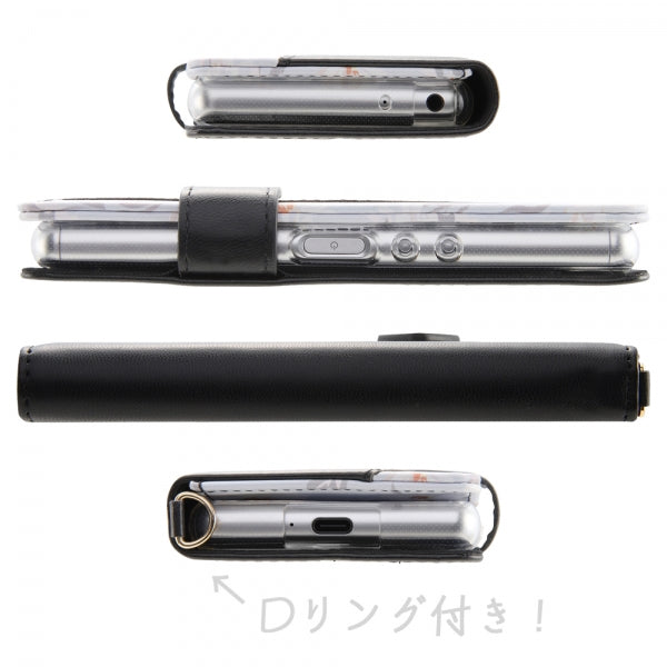 手帳型レザーケース 花柄 ハンドストラップ付
