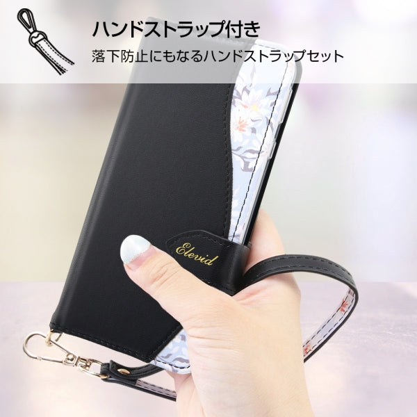 手帳型レザーケース 花柄 ハンドストラップ付