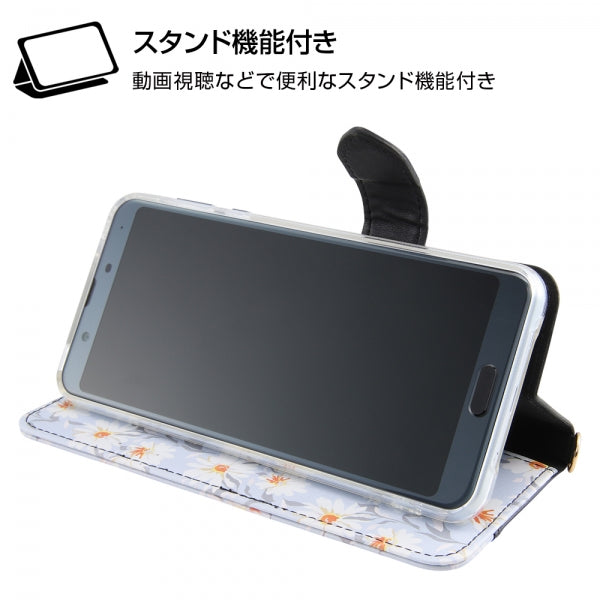 手帳型レザーケース 花柄 ハンドストラップ付