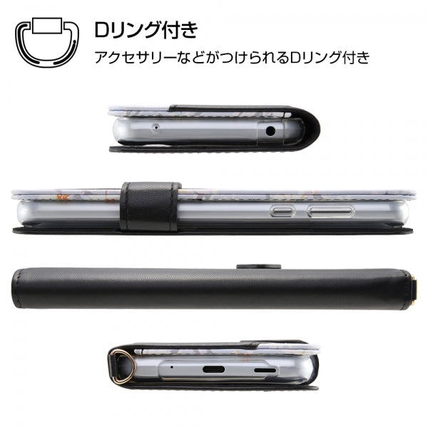 手帳型レザーケース 花柄 ハンドストラップ付