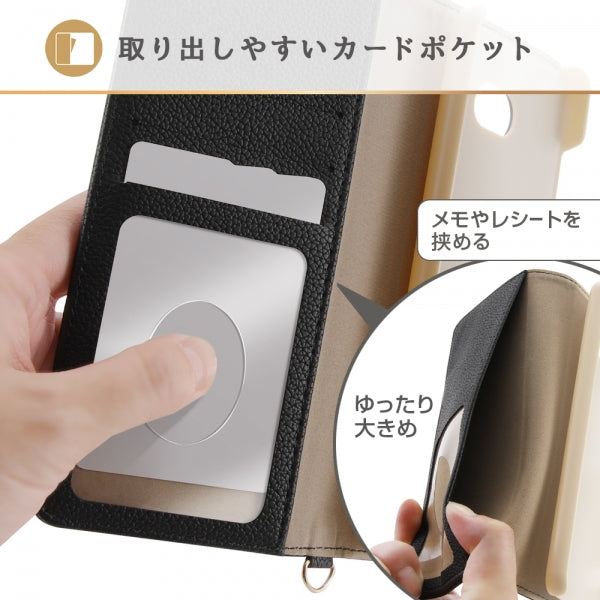 手帳型ケース クリアポケット ハンドストラップ ルーペ付