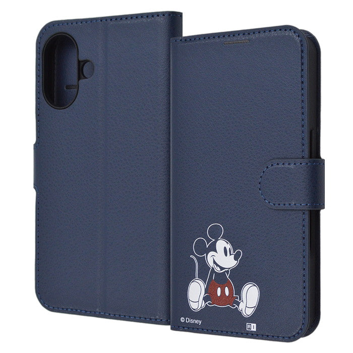 ディズニー / 衝撃吸収 マグネットベルト シンプル 手帳型レザーケース / ミッキーマウス_sitting