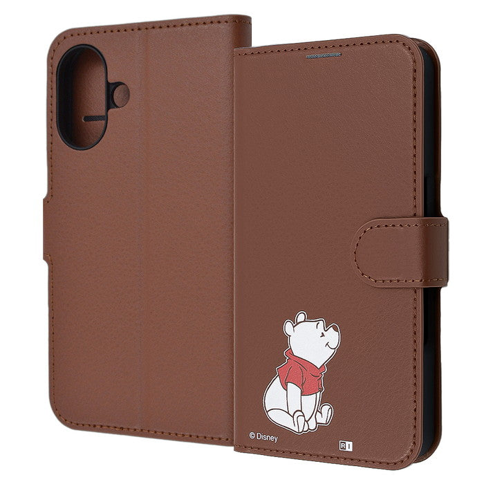 ディズニー / 衝撃吸収 マグネットベルト シンプル 手帳型レザーケース / くまのプーさん_sitting